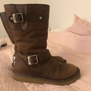 Tall brown ugg boots with buckle
